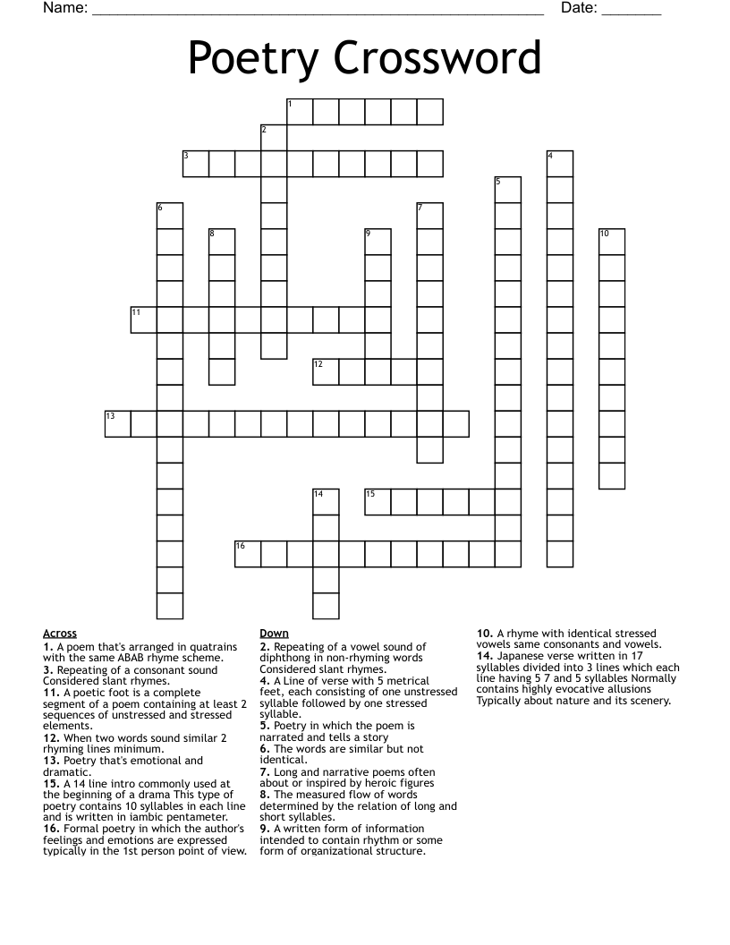 Poetry Crossword