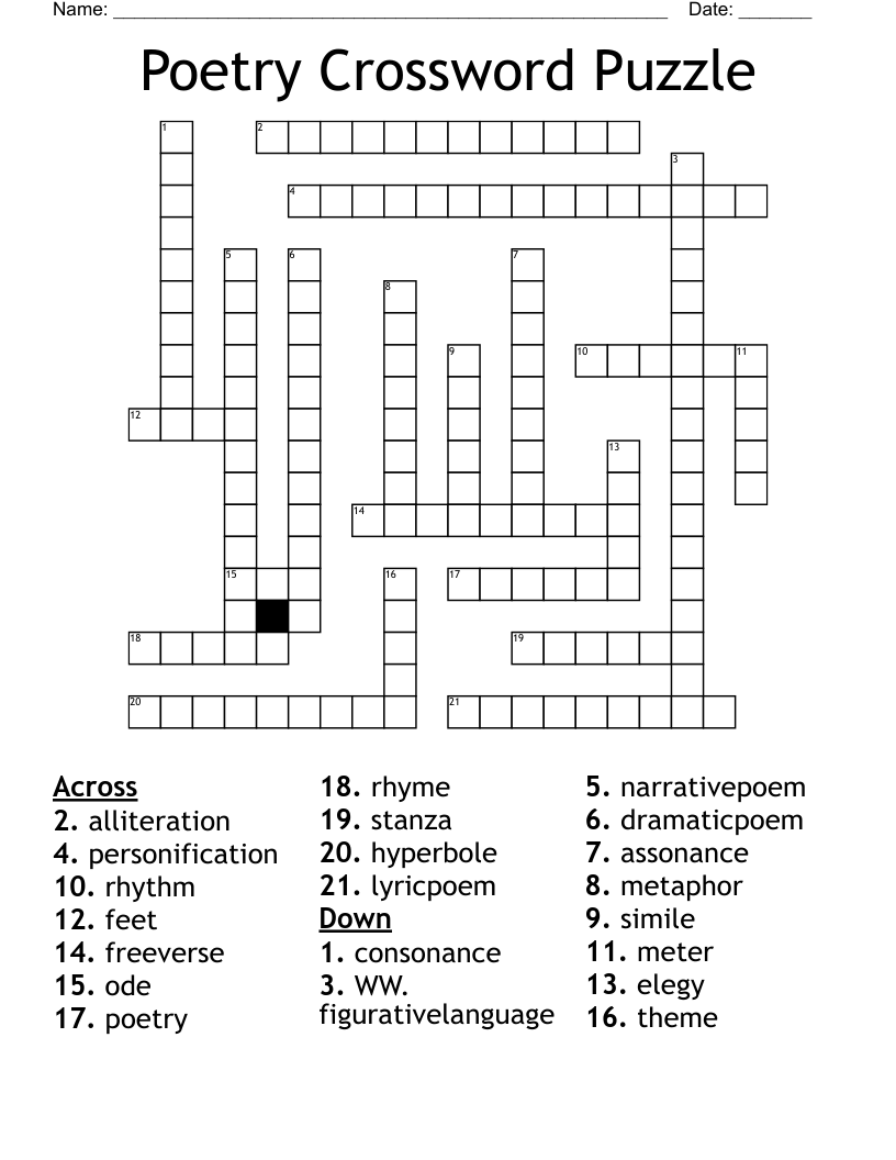 Poetry Crossword Puzzle