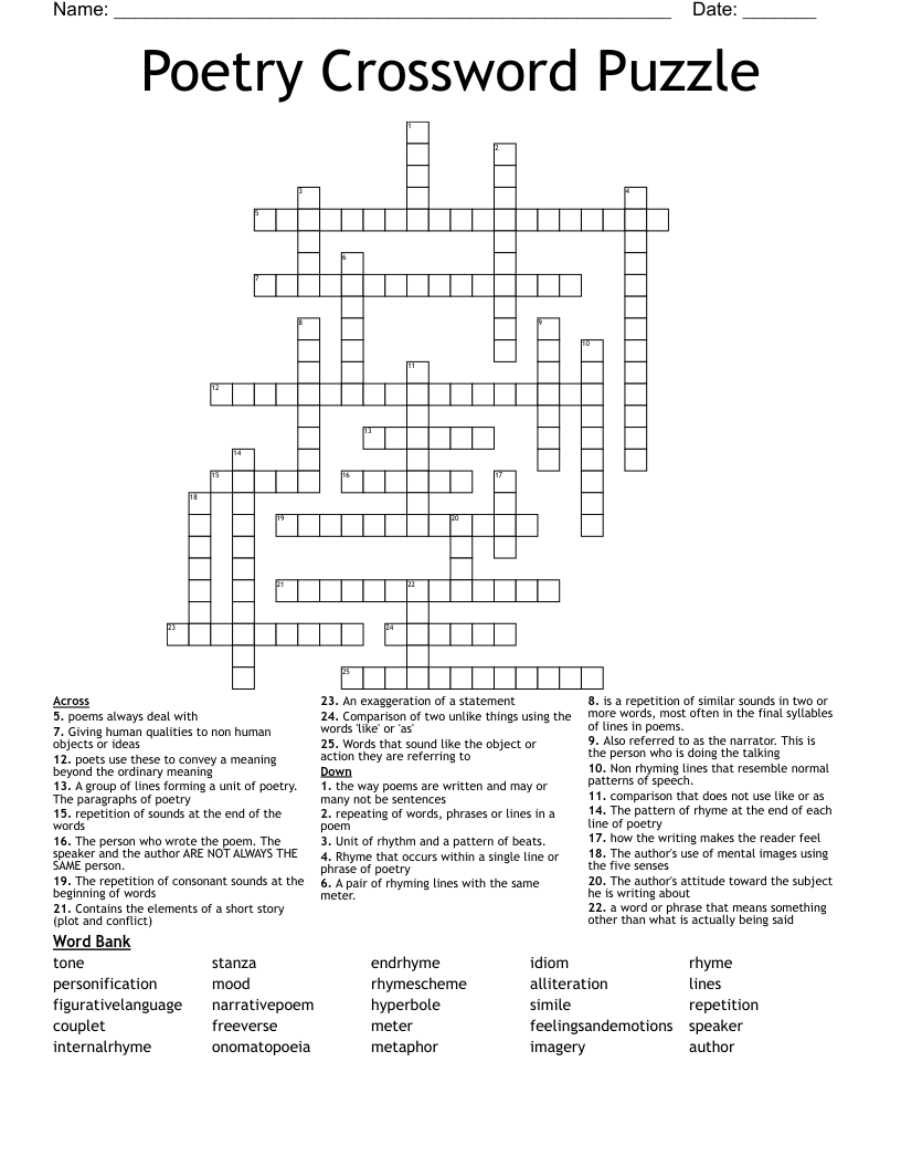Poetry Crossword Puzzle