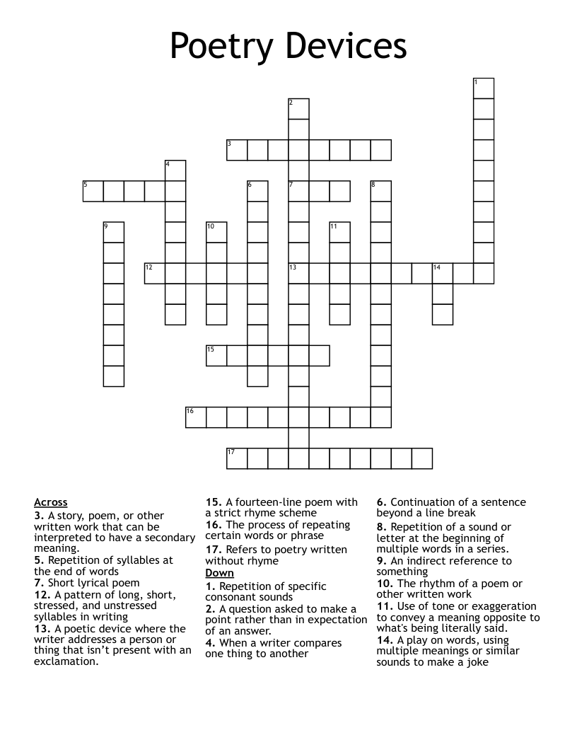 Poetry Devices Crossword