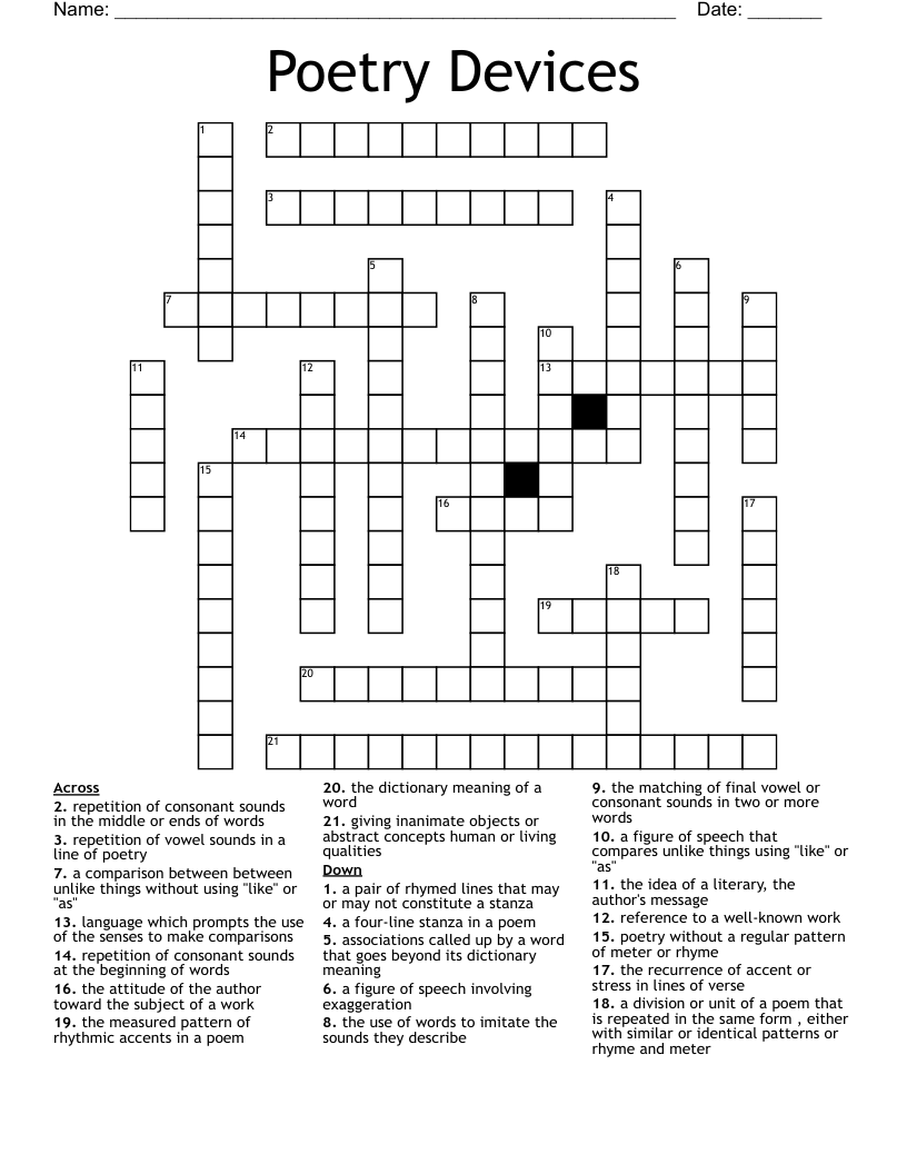 Poetry Devices Crossword
