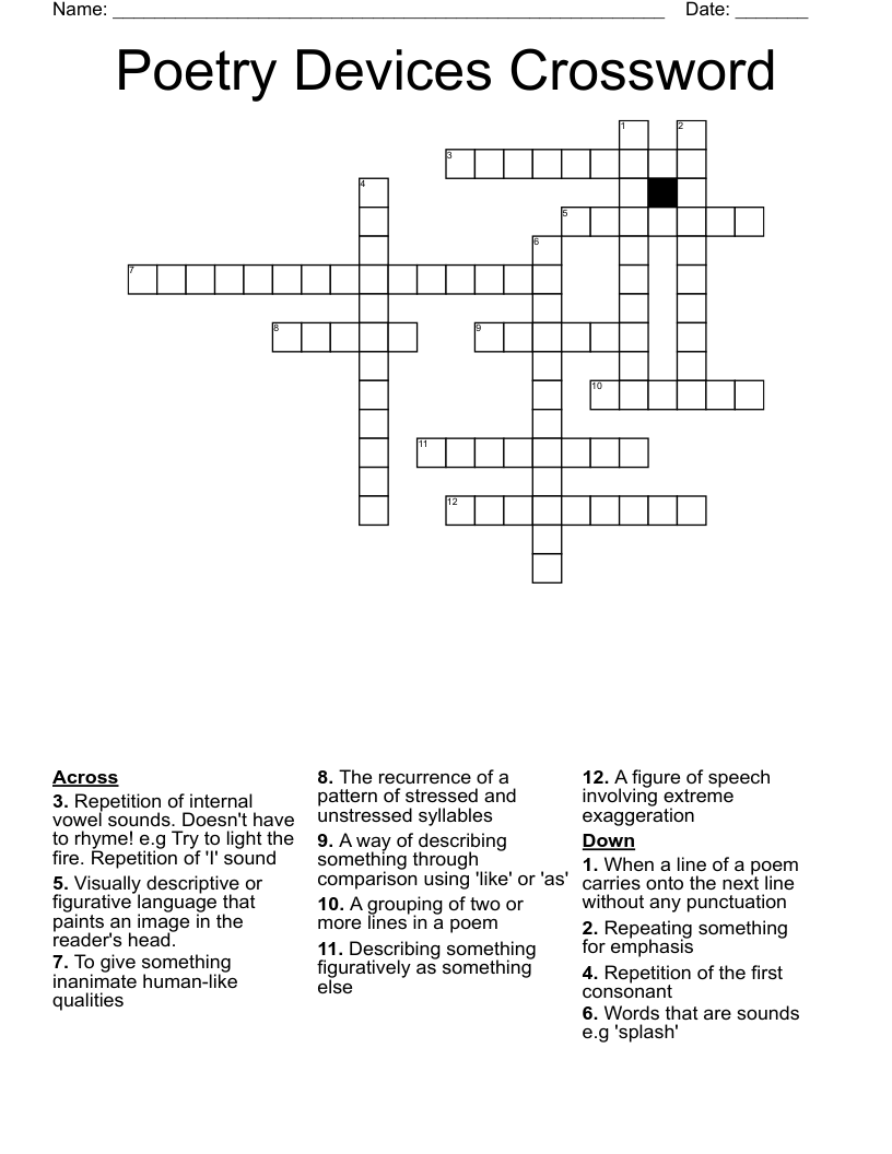 Poetry Devices Crossword