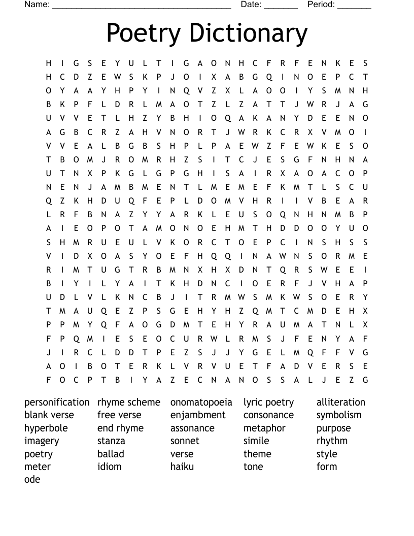 Poetry Dictionary Word Search