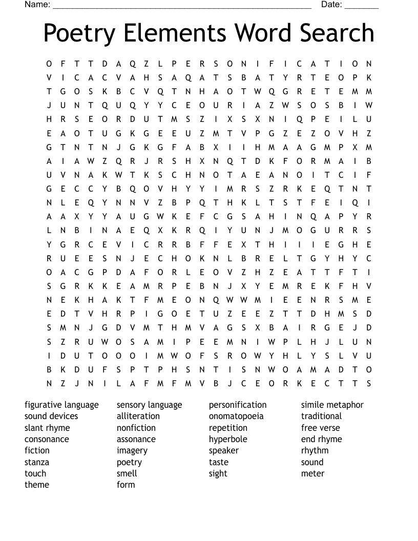 Poetry Elements Word Search