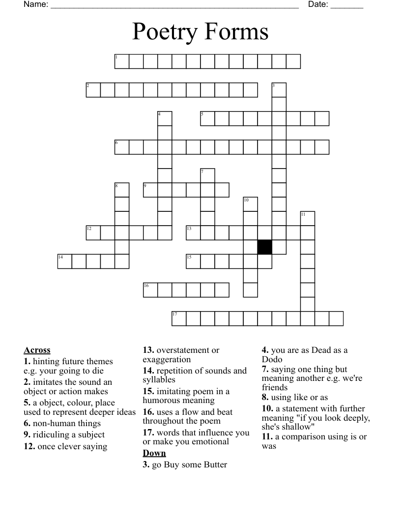 Poetry Forms Crossword