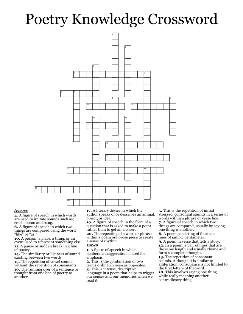 Poetry Knowledge Crossword