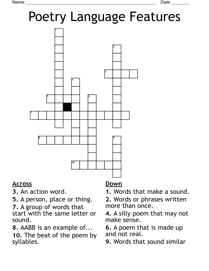 Poetry Language Features Crossword