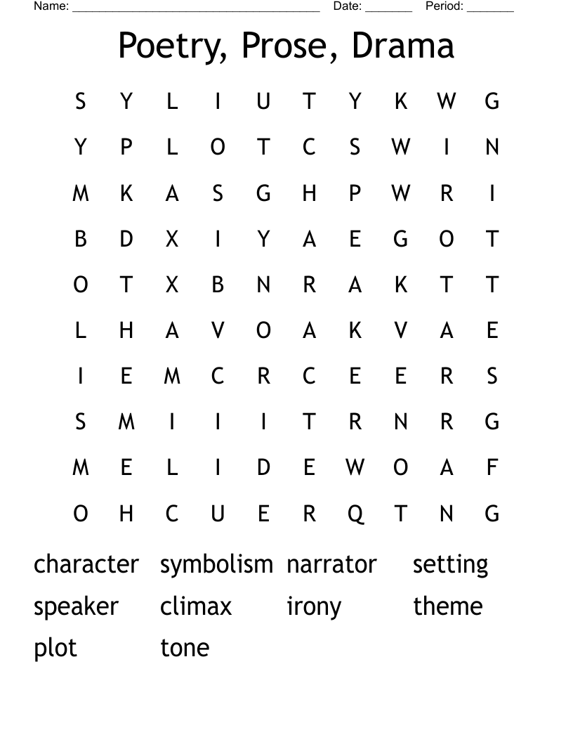 Poetry, Prose, Drama Word Search