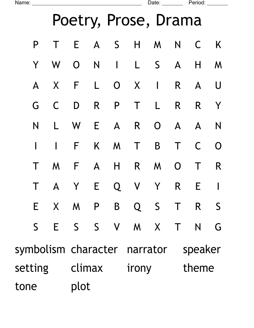 Poetry, Prose, Drama Word Search