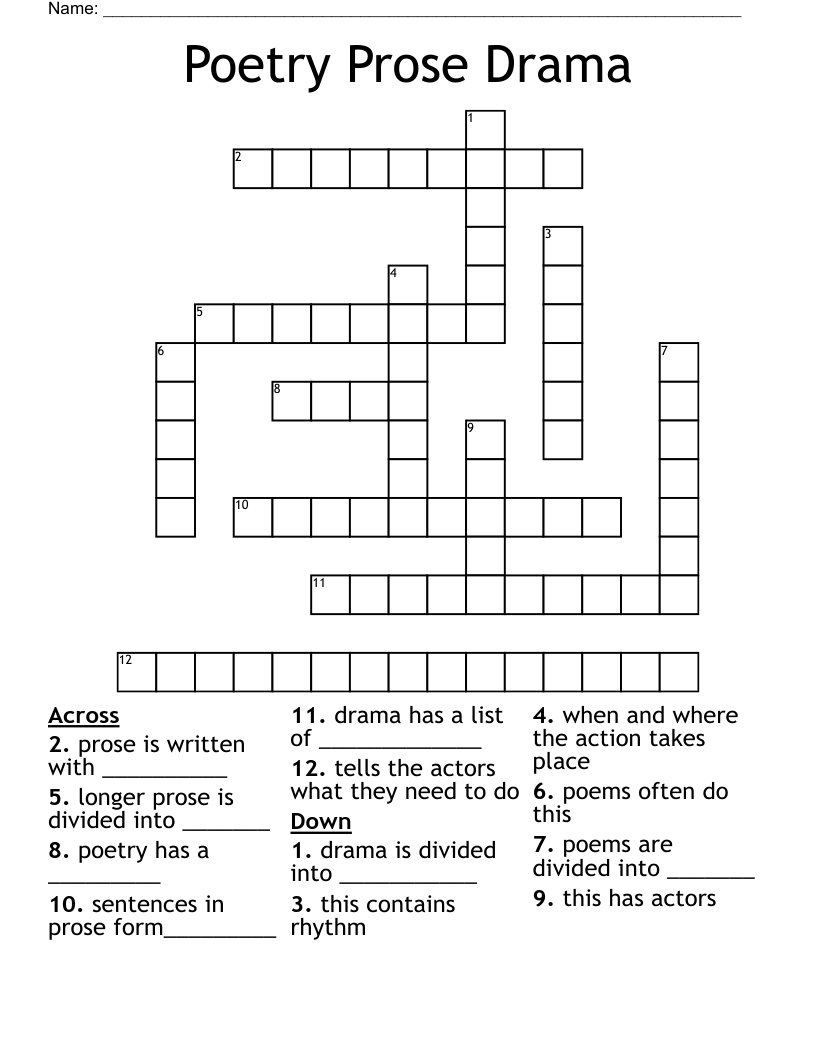 Poetry Prose Drama Crossword