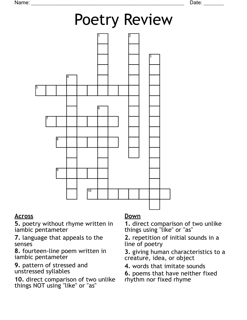 Poetry Review Crossword
