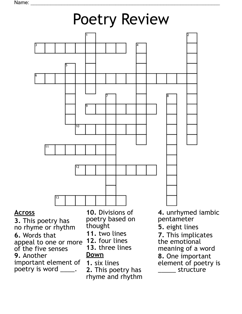 Poetry Review Crossword