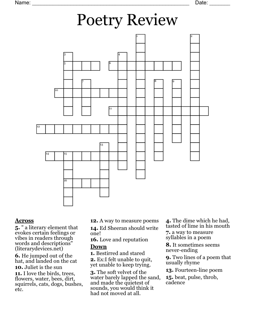 Poetry Review Crossword