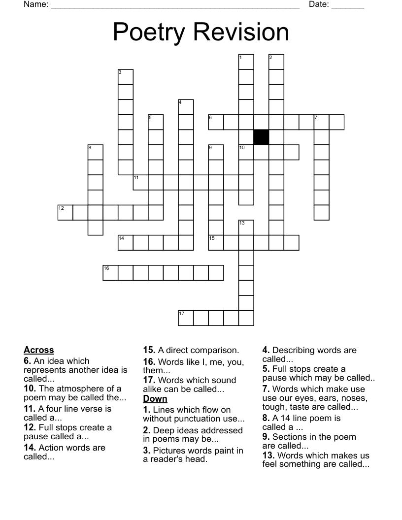 Poetry Revision Crossword