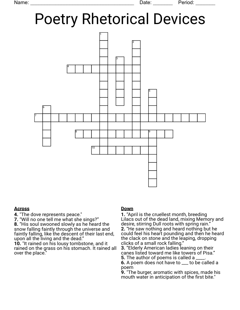 Poetry Rhetorical Devices Crossword