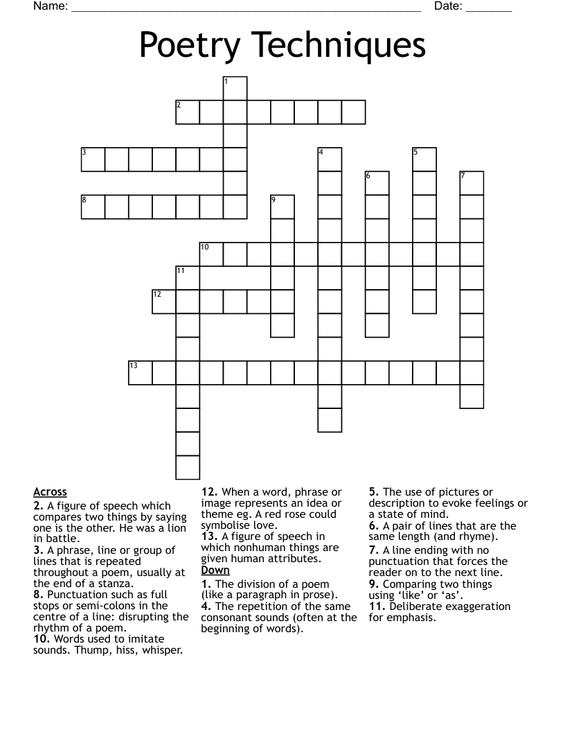 Poetry Techniques Crossword