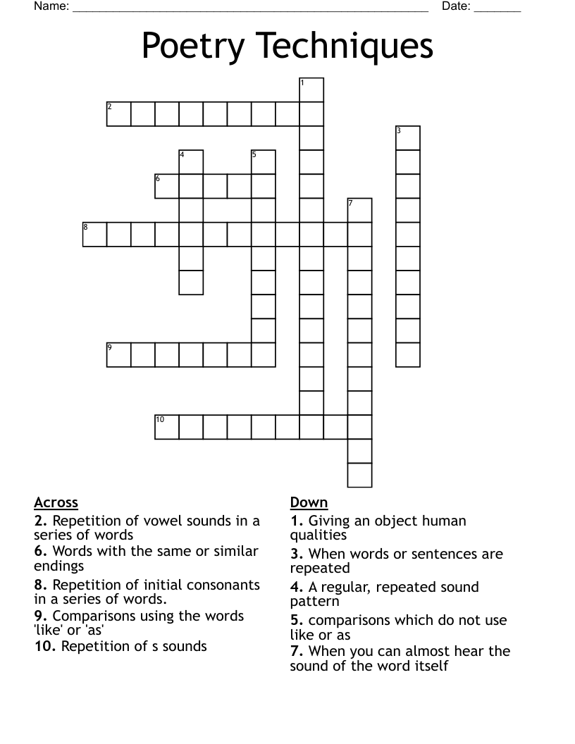 Poetry Techniques Crossword