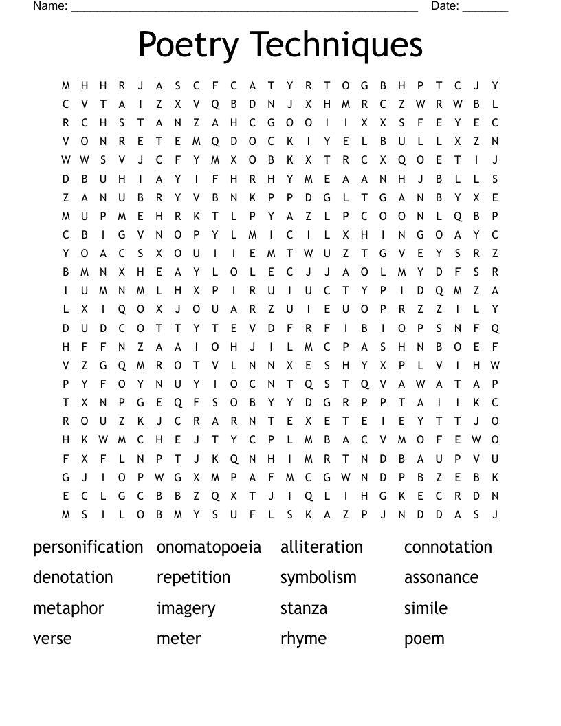 Poetry Techniques Word Search