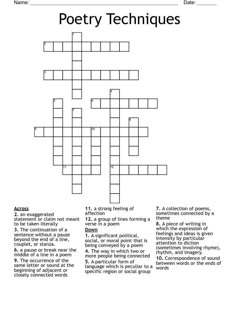 Poetry Techniques  Crossword