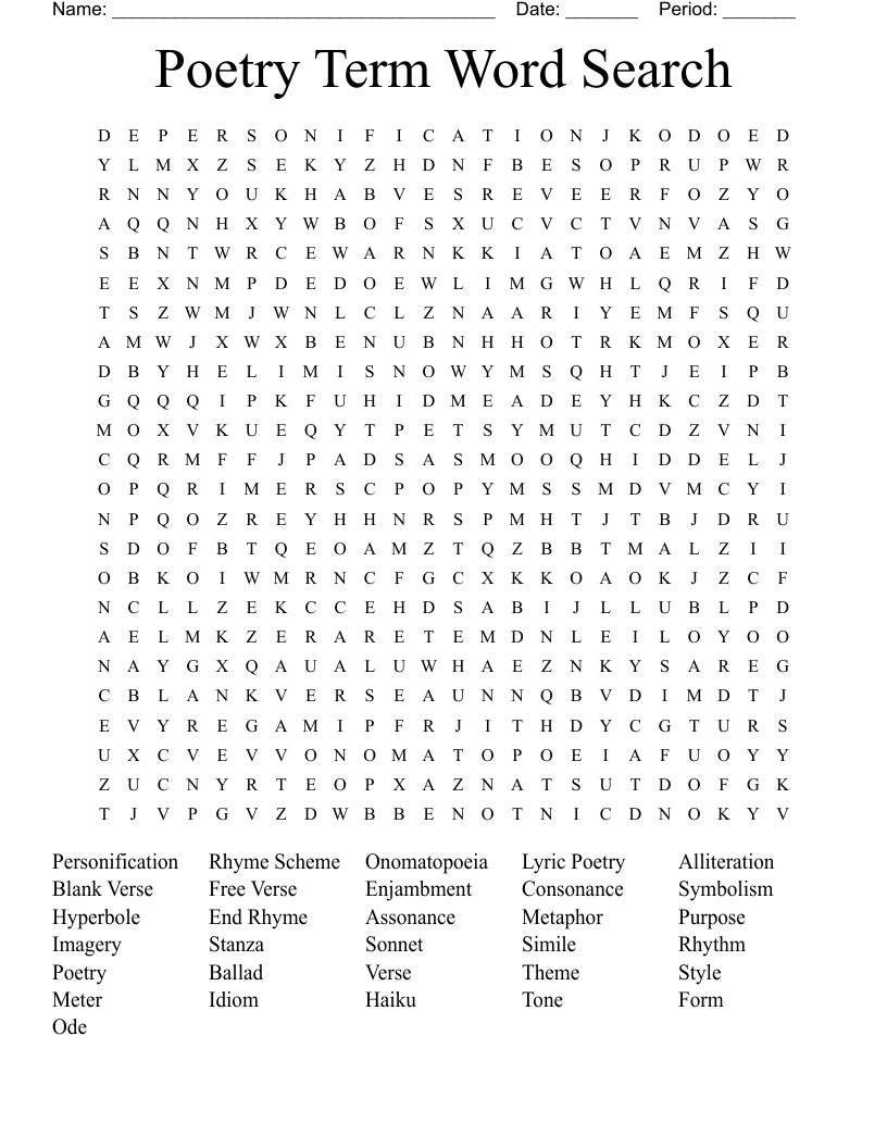 Poetry Term Word Search