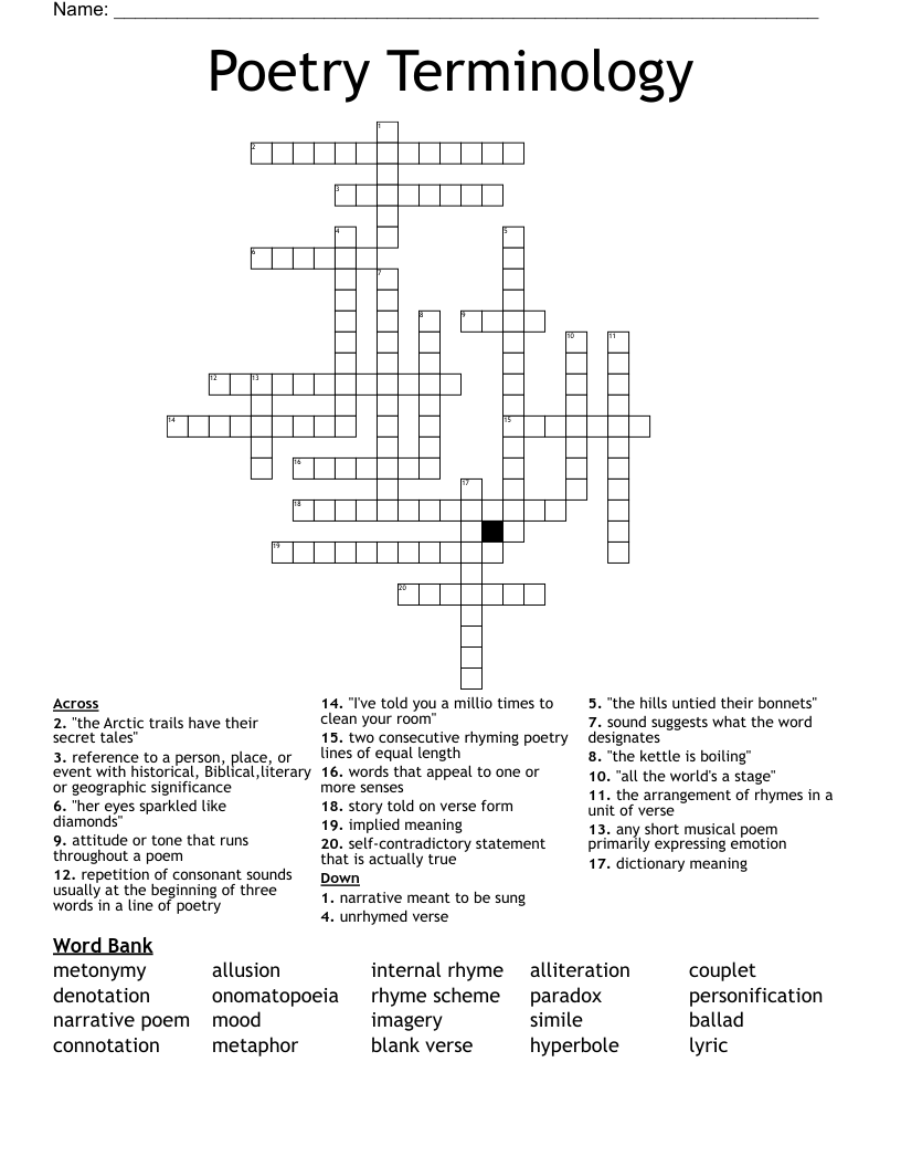 Poetry Terminology Crossword