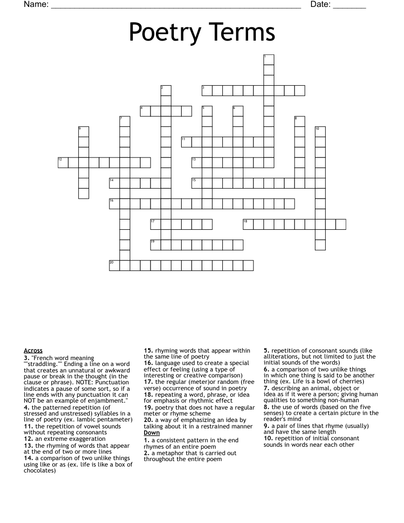 Poetry Terms Crossword