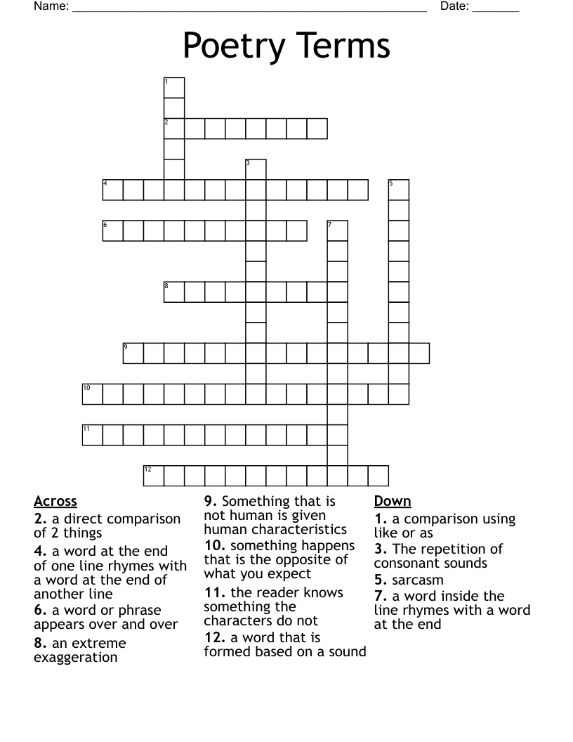 Poetry Terms Crossword