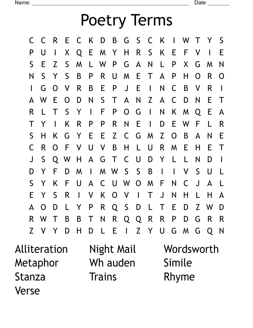 Poetry Terms Word Search