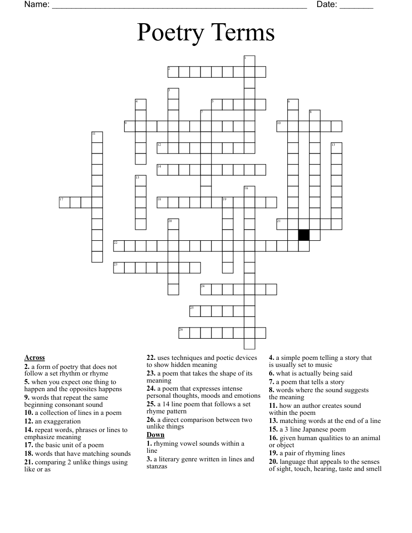 Poetry Terms Crossword
