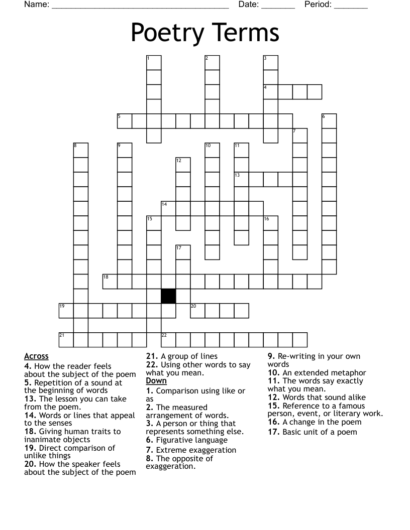 Poetry Terms Crossword