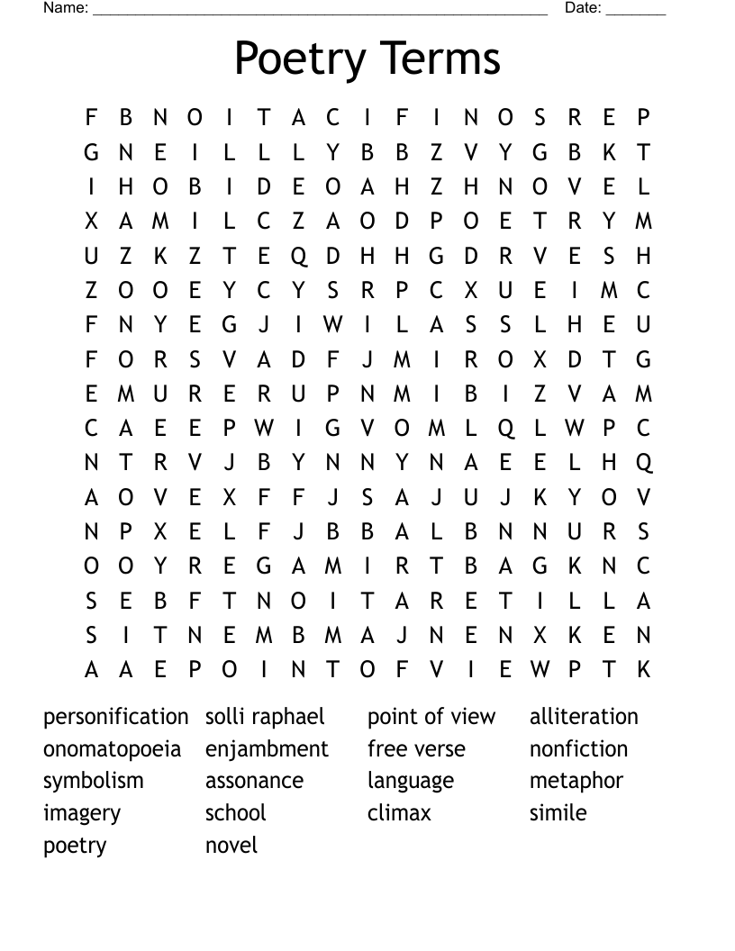 Poetry Terms Word Search