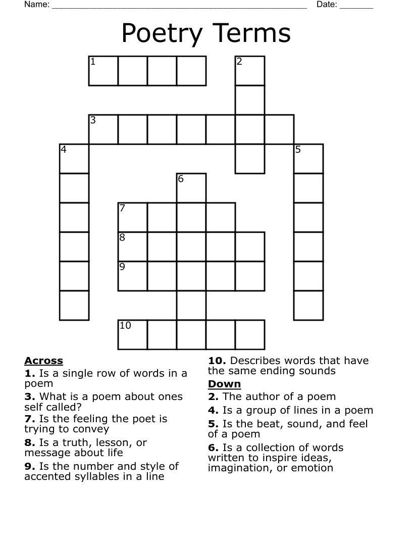 Poetry Terms Crossword