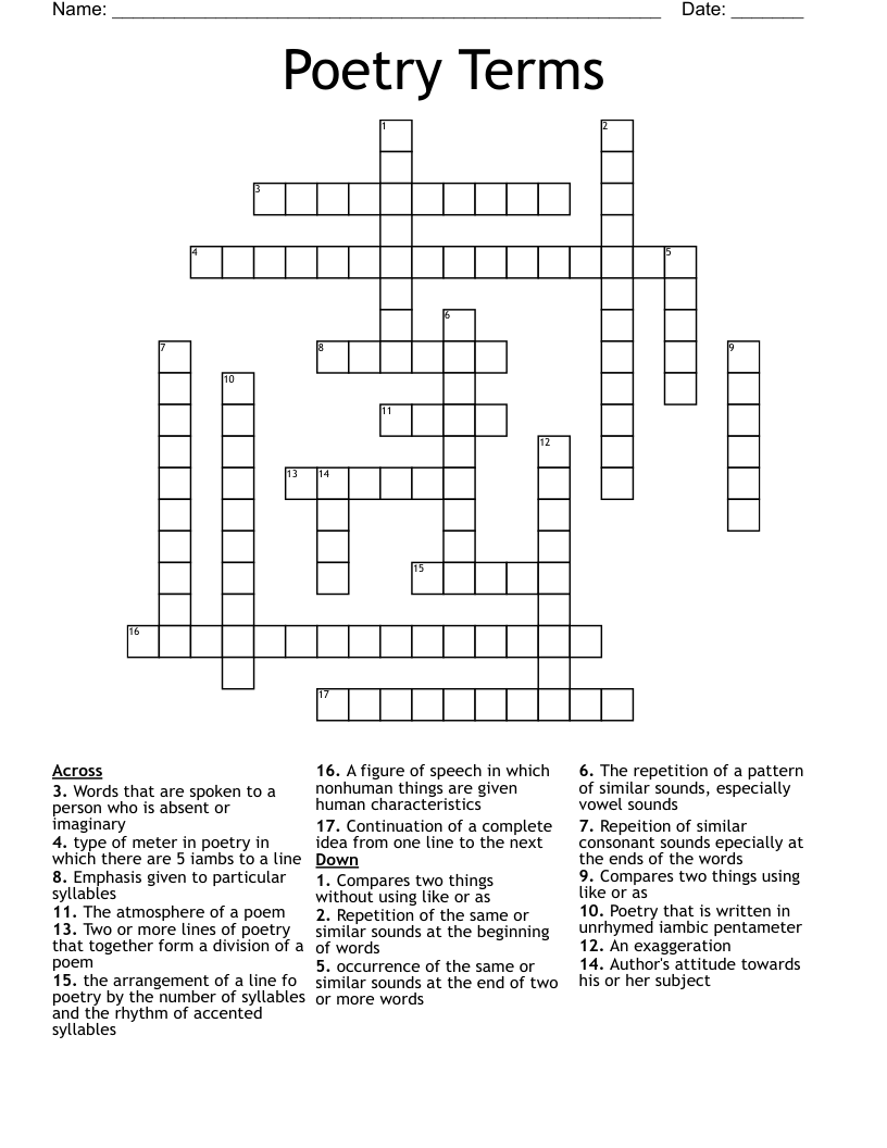 Poetry Terms Crossword