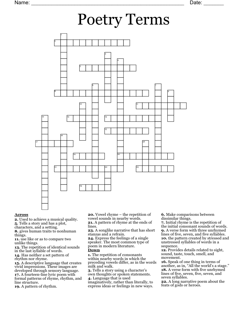 Poetry Terms Crossword