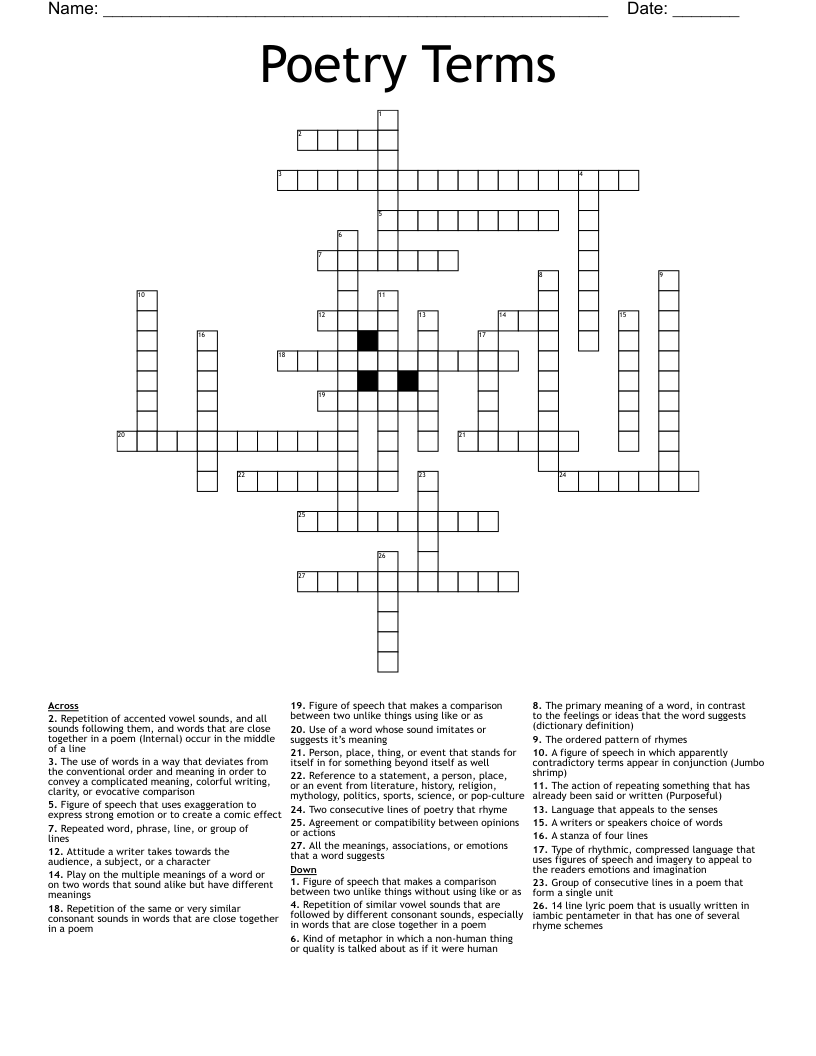 Poetry Terms Crossword