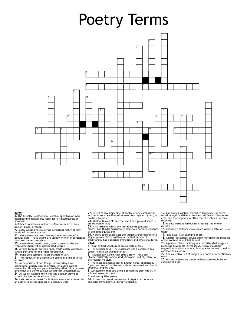 Poetry Terms Crossword