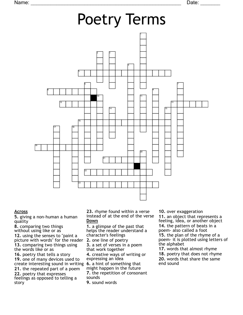 Poetry Terms Crossword
