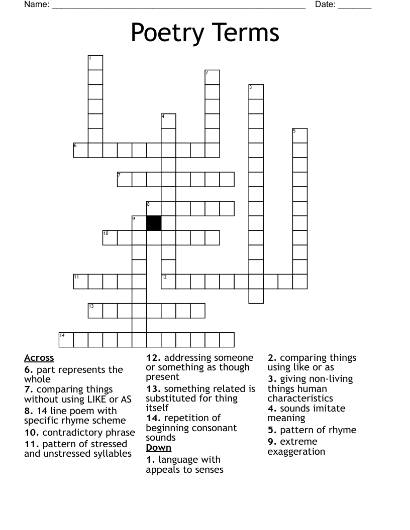 Poetry Terms Crossword