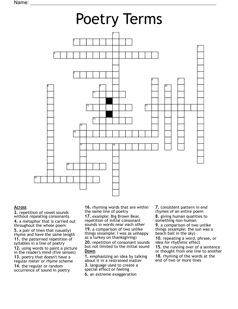 Poetry Terms Crossword