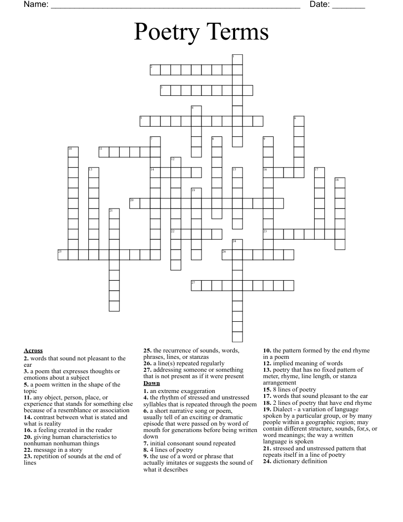 Poetry Terms Crossword