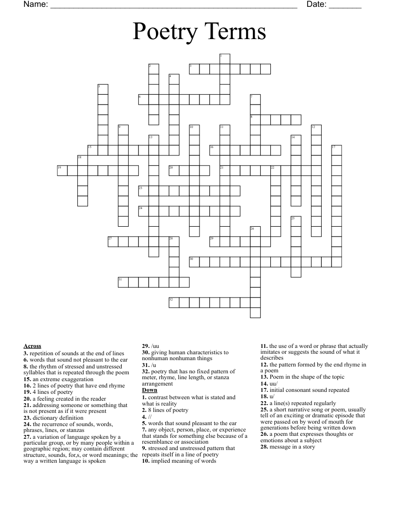 Poetry Terms Crossword