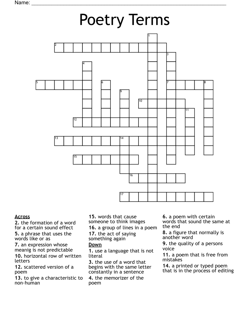 Poetry Terms Crossword