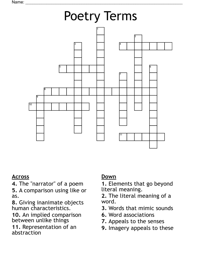 Poetry Terms Crossword