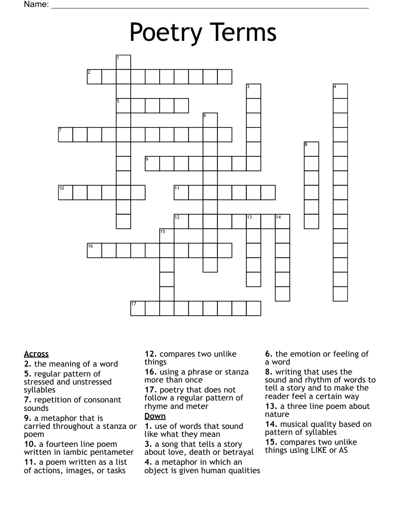 Poetry Terms Crossword