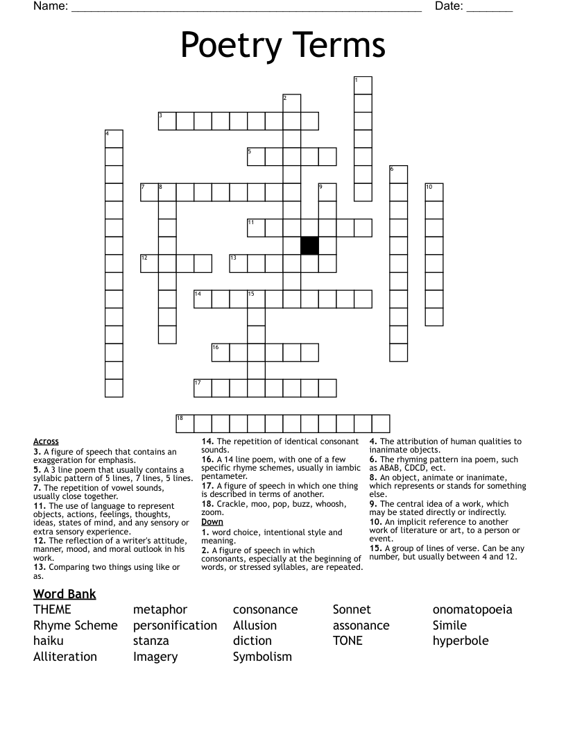 Poetry Terms Crossword