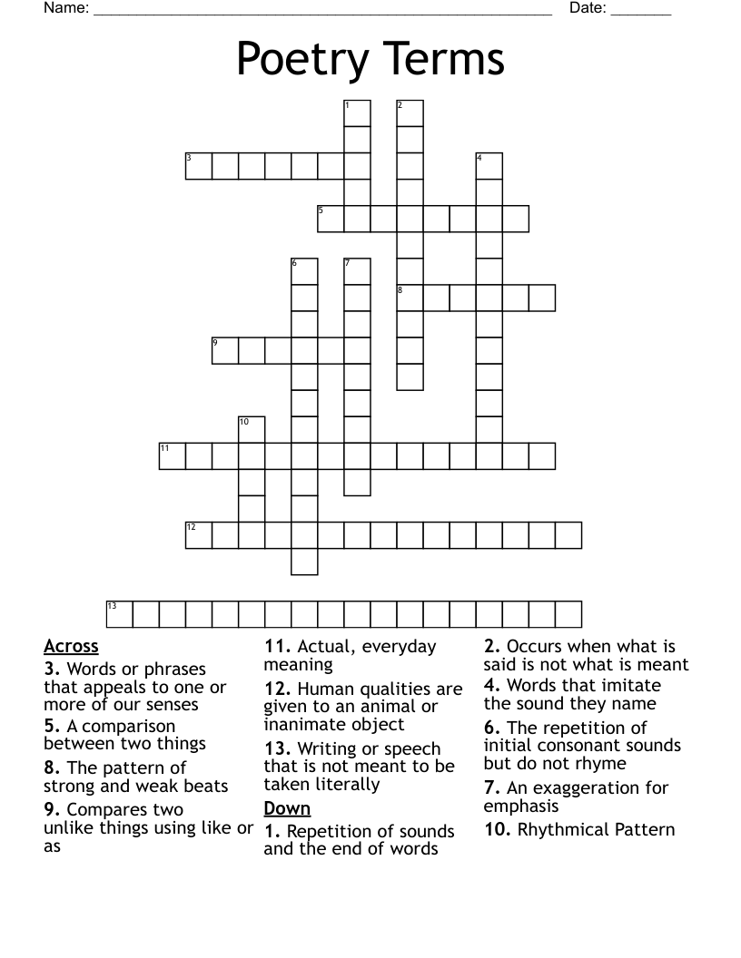 Poetry Terms Crossword