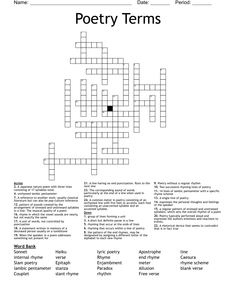 Poetry Terms Crossword