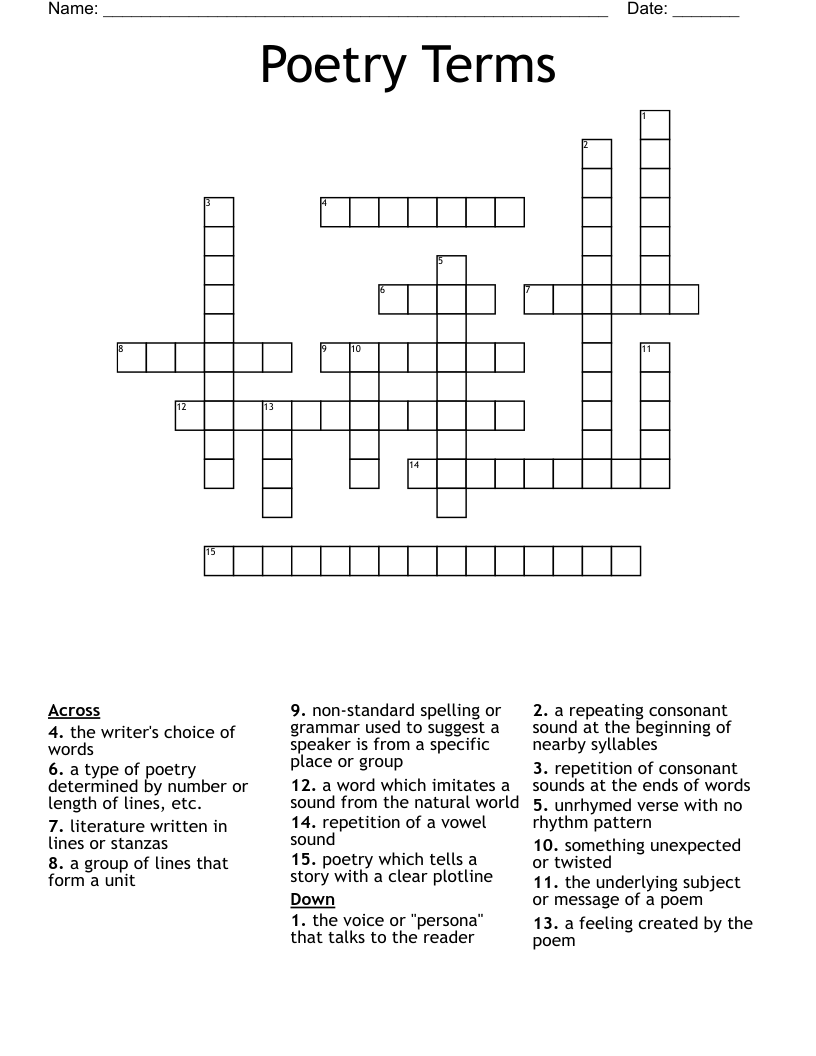 Poetry Terms Crossword