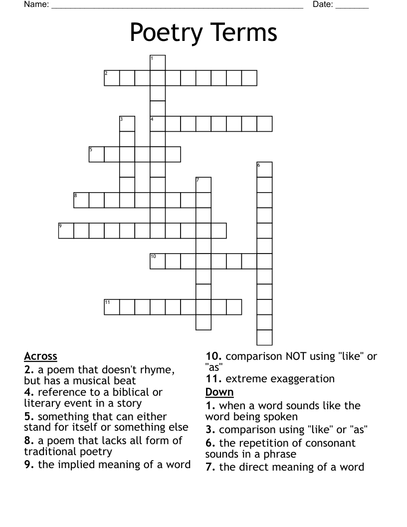 Poetry Terms Crossword