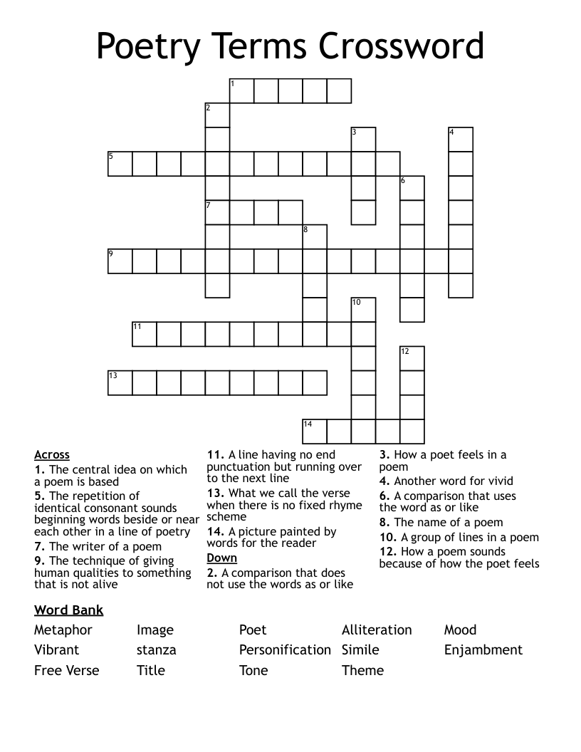 Poetry Terms Crossword